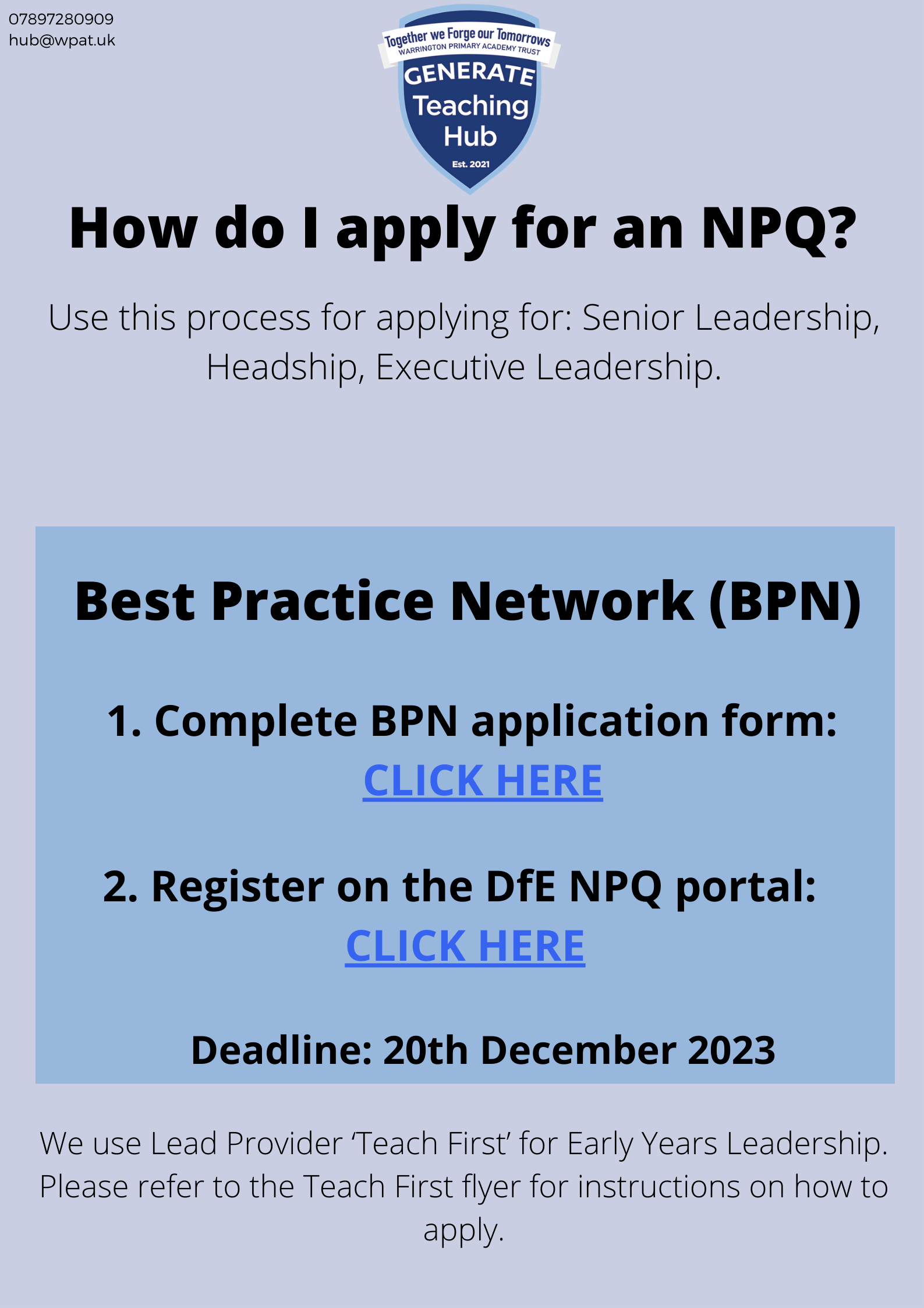 Leadership NPQs from Best Practice Network