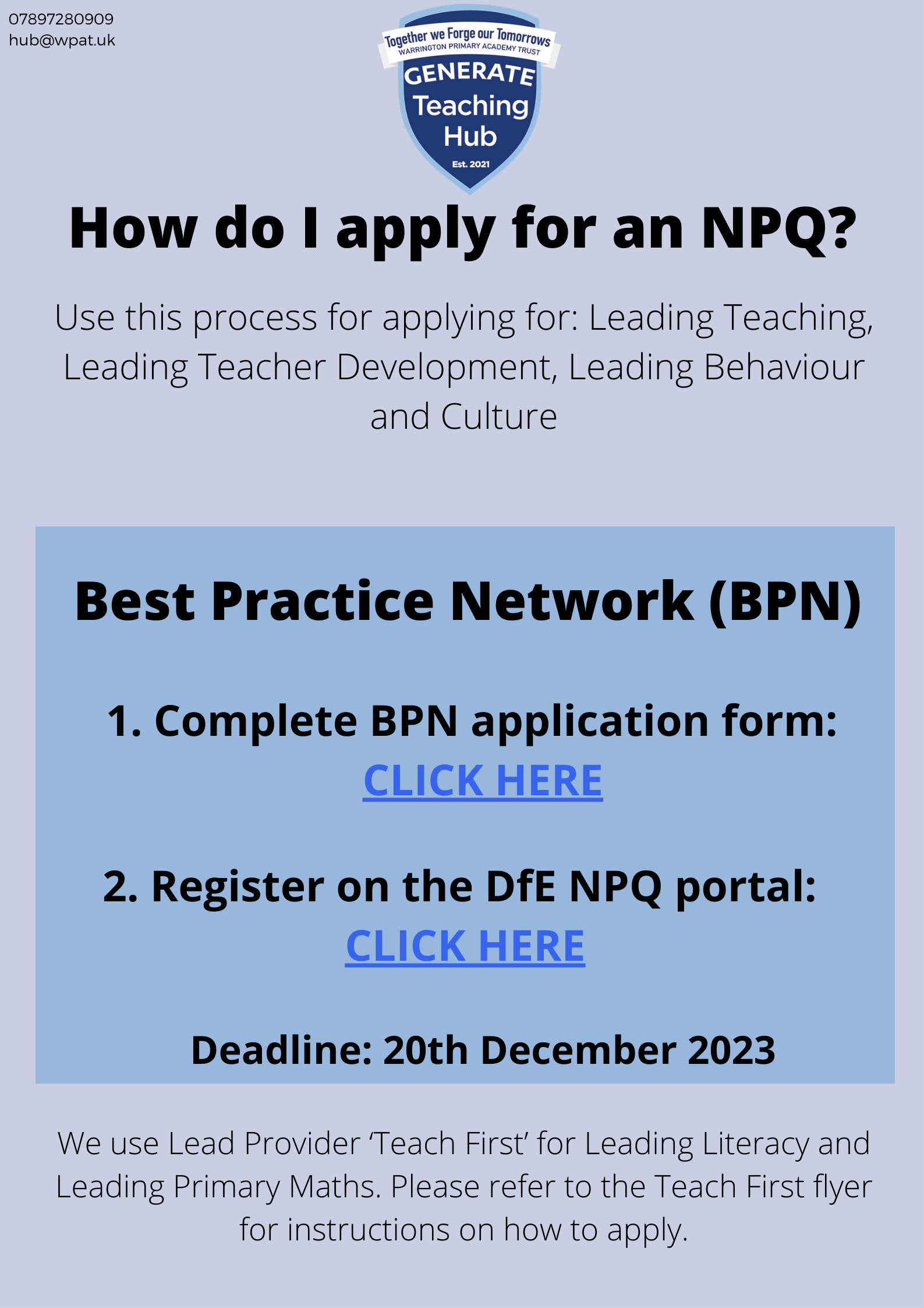 Specialist NPQs with Best Practice Network